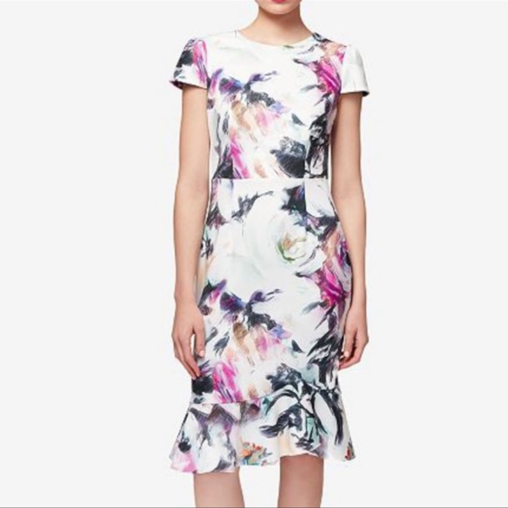Betsey Johnson 12 Floral Ruffle Scuba Midi Dress